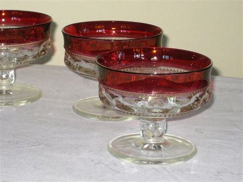 4 Ruby Red Flash Footed Sherbets Kings Crown Thumbprint Etsy