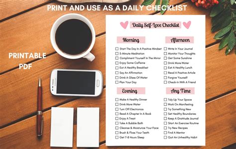 Self Love Checklist Printable Pdf Daily Routine Self Love Daily Habit