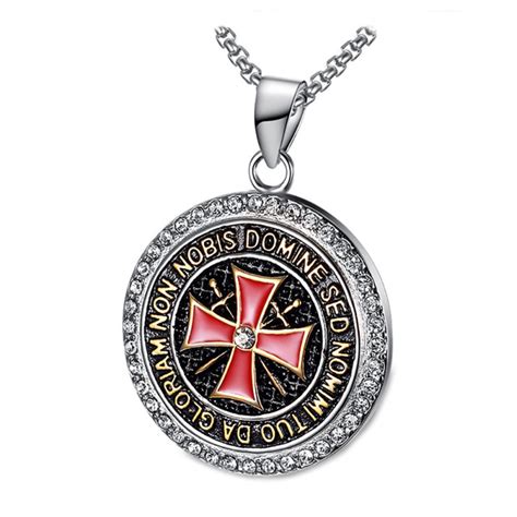 Bobijoo Jewelry Pendentif Templier Acier Strass Croix Non Nobis