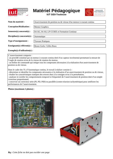 PDF Fiche Maquette Asservissement Continu Position Vitesse L