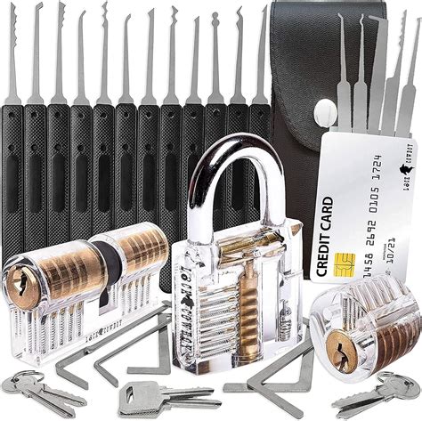 30 teiliges Lockpicking Set mit 3 Transparenten Übungsschlössern