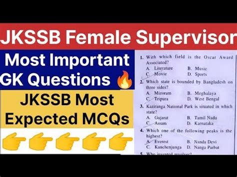 Jkssb Female Supervisor Most Important Gk Questions Jkssb Expected