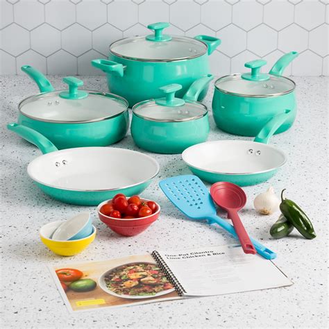 Tasty Ceramic Titanium Reinforced Cookware Set Ombre Green 16 Piece