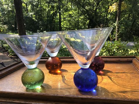 Four Martini Cocktail Glasses, Ball Stem, Colored | Martini cocktail ...