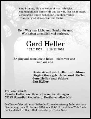 Traueranzeigen Von Gerd Heller GA Trauer De