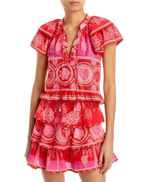 Farm Rio Summer Sunrise Printed Blouse In Red Lyst