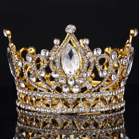 Big European Royal Crown Golden Rhinestone Crown Tiara Super Large