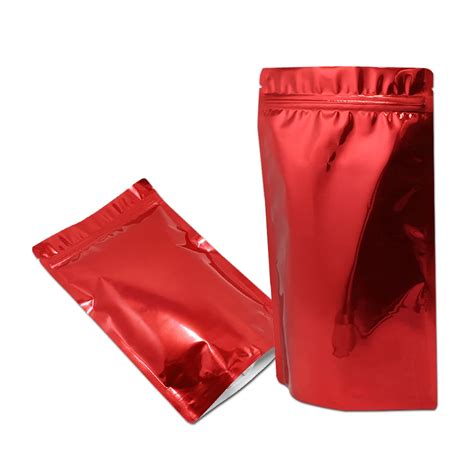 18 26cm Aluminum Foil Red Stand Up Metallic Ziplock Bag Zipper