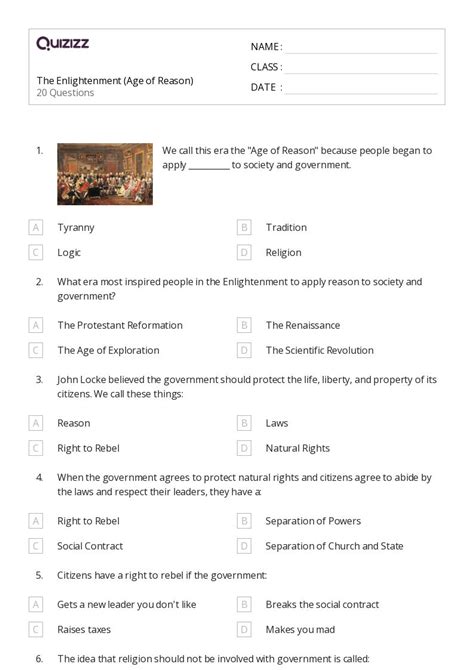 The Enlightenment Worksheets On Quizizz Free Printable