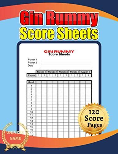 Gin Rummy Score Sheets V2 Large Print 85 X 11 Inches 120 Score