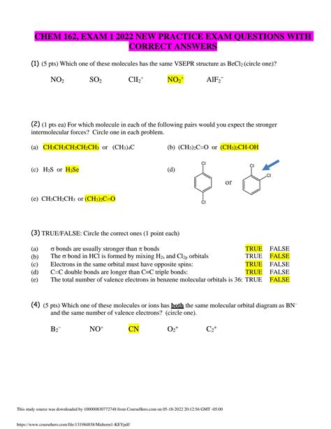 Solution Chem Exam New Practice Exam Questions With Correct