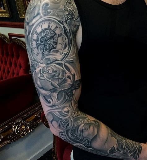 Sleeve Tattoo Men Clock