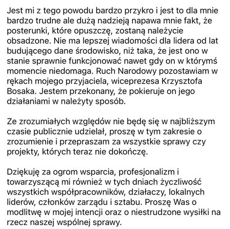 Ze względu na stan zdrowia Robert Winnicki rezygnuje z funkcji prezesa