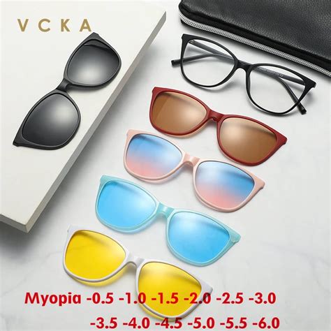 VCKA Cat Eye Women Myopia Sunglasses 6 In 1 Polarized Magnetic Clip On