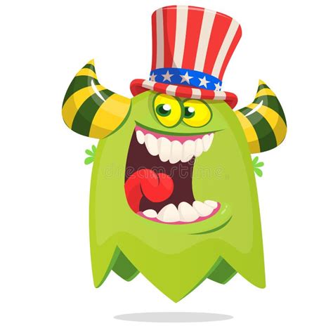 Cartoon Funny Monster Wearing American Uncle Sam Hat On Usa