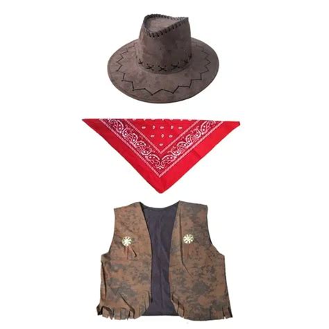 Costume Cowboy Uomo Con Sciarpa Cappello E Giacca Marrone