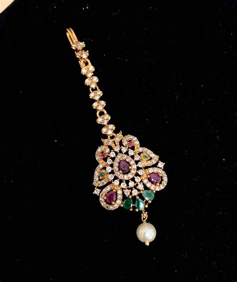 CZ Maang Tikka Online With Ruby And Emerald Stone Model Swarnakshi Jewels