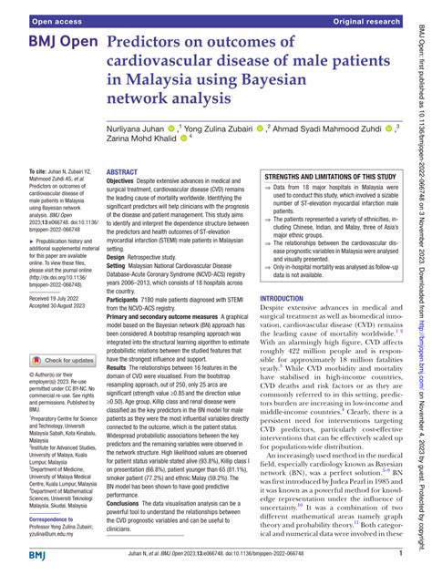 Pdf Predictors On Outcomes Of Cardiovascular Disease Of Male Patients In Malaysia Using