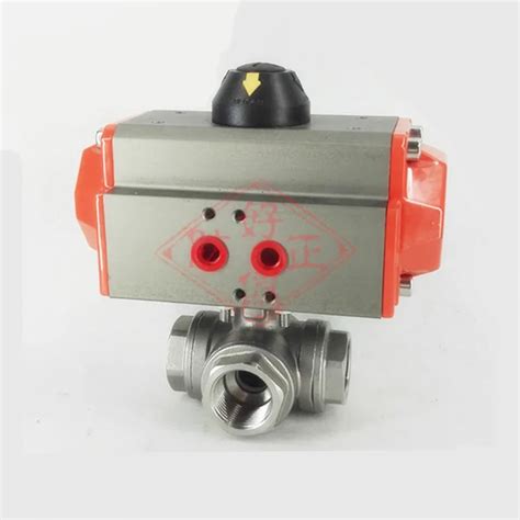 G1 DN25 Stainless Steel 304 Three Way T Port Pneumatic Ball Valve