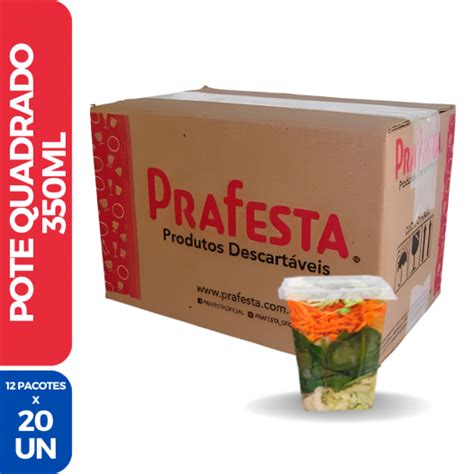 Pote Quadrado C Tampa 350ML 12 Pacotes De 20 Unidades Click Embalagens