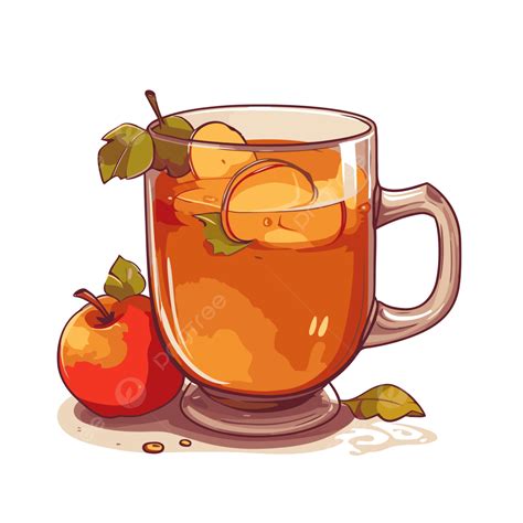 Hot Apple Cider Vector, Sticker Clipart Mug Of Tea With Apples And Ice ...