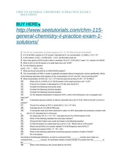 Chm 115 General Chemistry Ii Practice Exam 1 Solutions