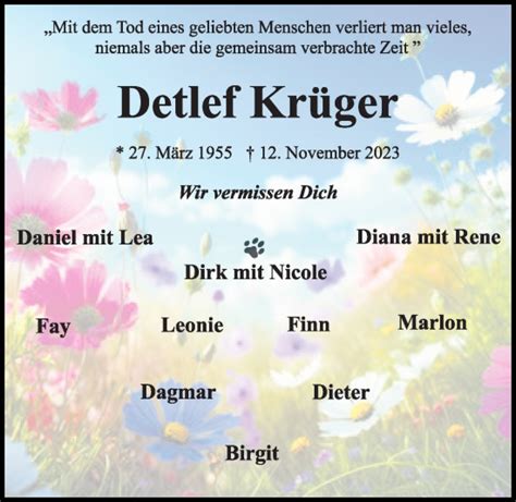 Traueranzeigen Von Detlef Kr Ger Trauer Anzeigen De