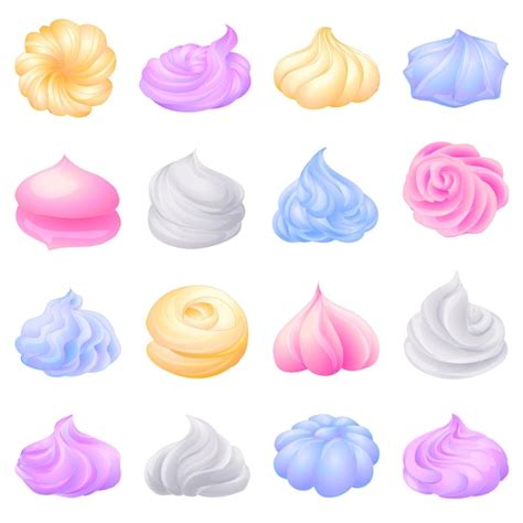 Premium Vector Meringue Icons Set Cartoon Vector Bakery Cake