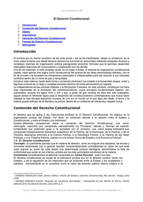 Derecho Constitucional El Derecho Constitucional 1 Introducción 2 Contenido Del Derecho