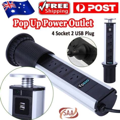 Pop Up Power Point 3 Socket Plug 2 USB Table Home Kitchen Desk Outlet