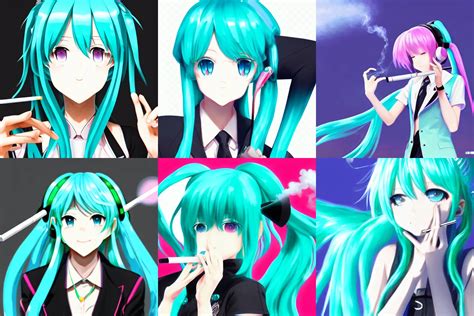 Hatsune Miku smoking a cigarette, epic, 4k resolution, | Stable ...