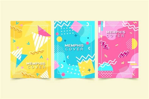 Free Vector Cover Set Colorful Memphis Design