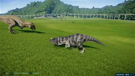 Jurassic World Evolution Acrocanthosaurus Vs Ceratosaurus Youtube