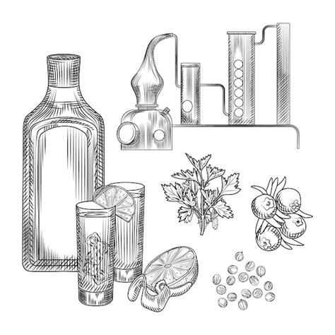 Premium Vector Set Of Gin In Hand Drawn Style On White Background