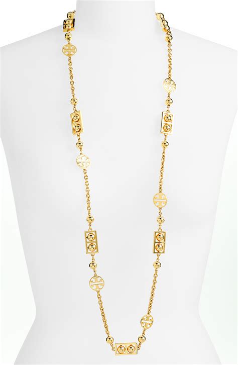 Tory Burch Long Logo Station Necklace In Gold Lyst