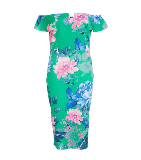 Quiz Green Floral Bardot Midi Dress New Look