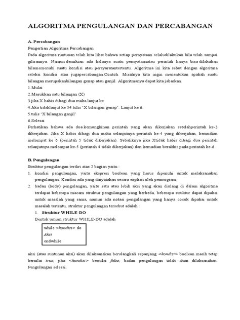 Algoritma Pengulangan Dan Percabangan Pdf