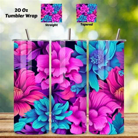 3d Neon Floral Fantasy Tumbler Wrap Seamless Wrap Png 3d Neon