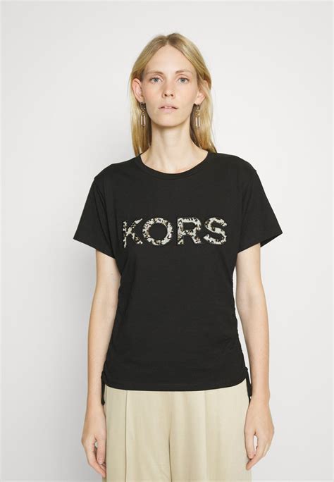 Michael Michael Kors Ruched Tee T Shirts Med Print Black Svart