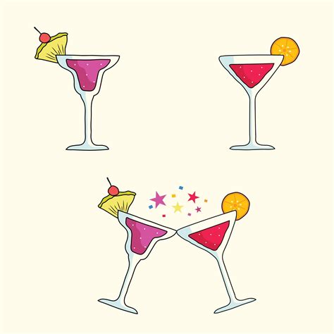 Vector Illustration Cocktails Cocktail In A Curly Glass Clink Glasses 3641281 Vector Art At