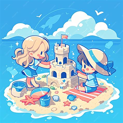 Premium Vector Children Playing With Sandcastles By The Sea