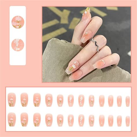 Churchf Pink Ballerina Nails Set Press On Cute Tulip Fake Nail Tips