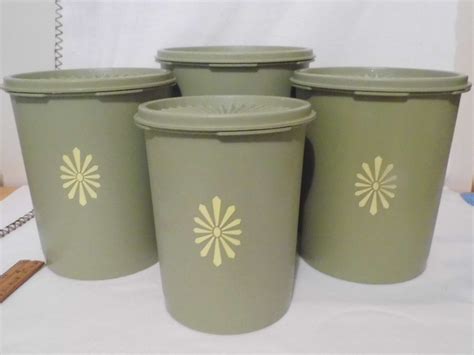 Set Of 4 Avocado Green Tupperware Canisters Etsy Tupperware Canisters Avocado Green Tupperware