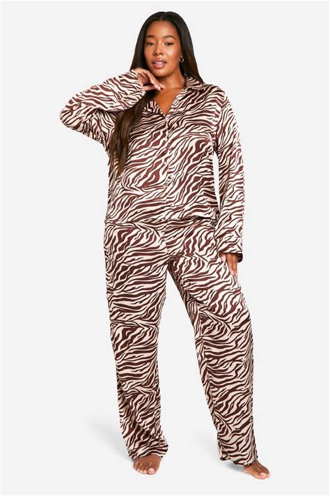 Plus Zebra Print Satin Pj Trouser Set Boohoo Uk