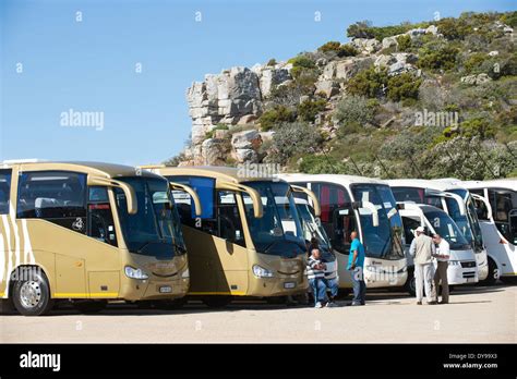 Southern African Tour Buses At Cape Point South Africa A Popular Site