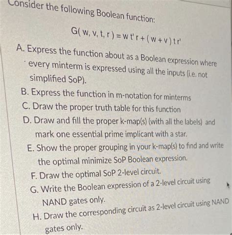 Solved Consider The Following Boolean Function Chegg