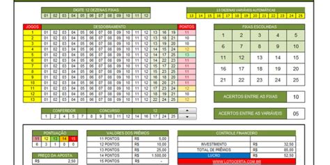 Planilha Lotofácil 25 dezenas 12 fixas garantia de 14 pontos 13