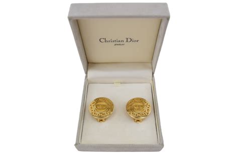 Christian Dior Vintage CD Logo Round Gold Clip On Earrings - Luxury Reborn