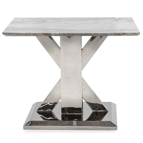 Tram Grey Marble Lamp Table With Stainless Steel Base Furniture In