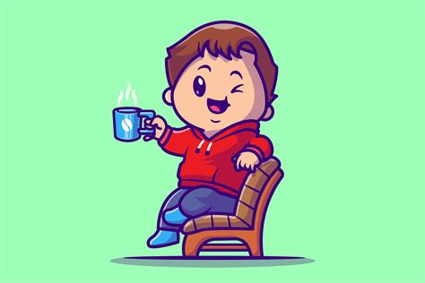 Cute Boy Drink Hot Coffee on Chair Graphic by catalyststuffCreative